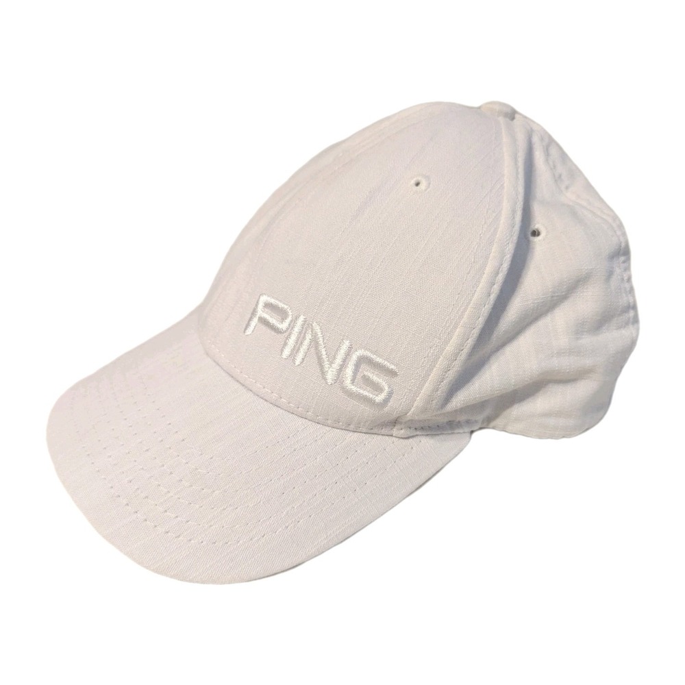 Ping Mens Cotton Linen‎ Golf Hat Embroidered Logo Adjustable Cap White One Size